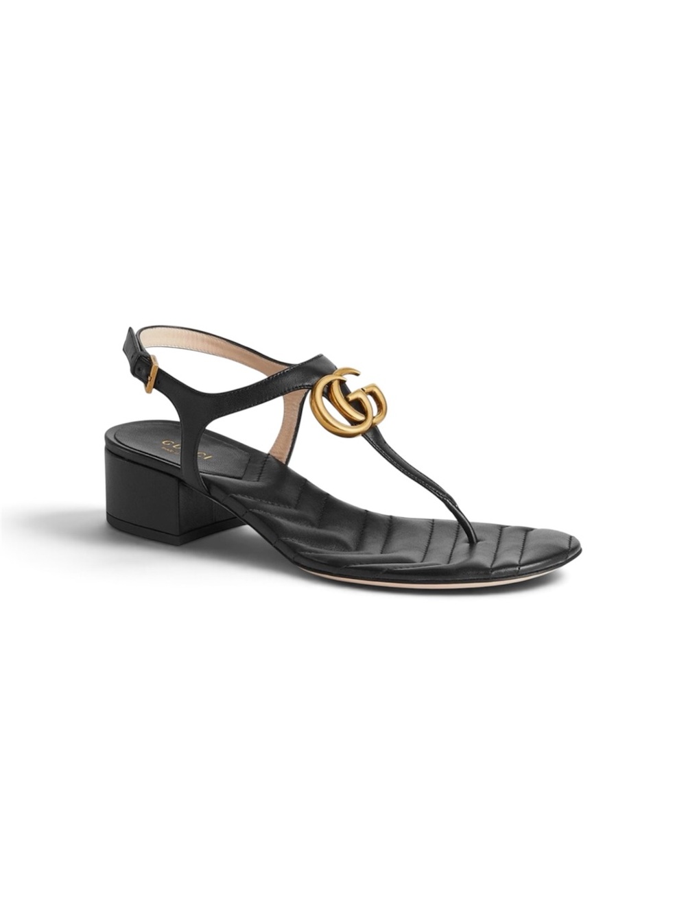 *SOLD* Gucci Marmont Double G Mid-Heel Leather Thong Sandals Black Size 37 - Picture 4 of 10